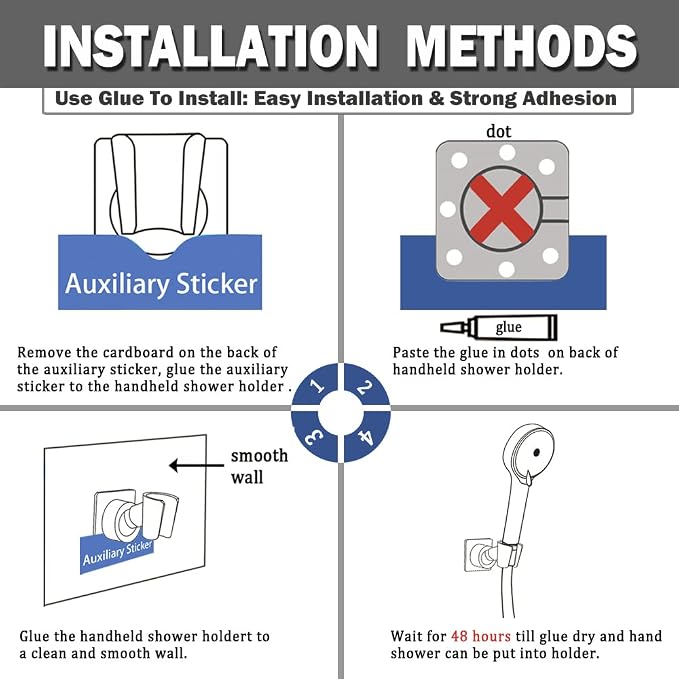 Shower Head Holder Adjustable Handheld Shower Head Bracket Adhesive Shower Wall - Image 6