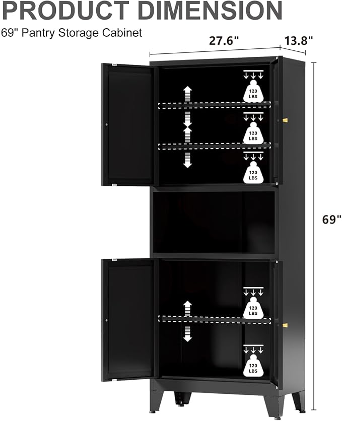 Metal Kitchen Pantry Cabinet, Freestanding Cupboards - Image 3