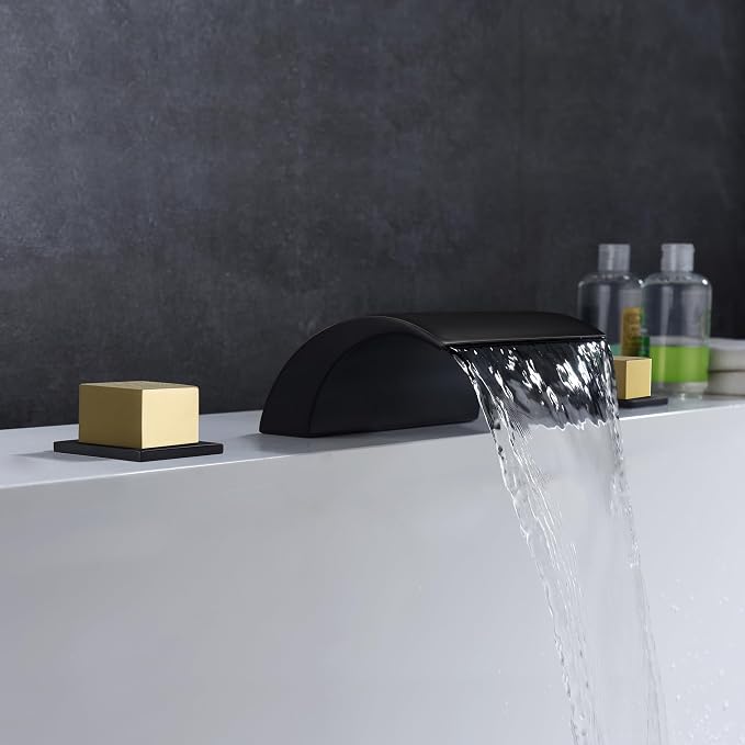 SUMERAIN Roman Bathtub Faucet 3 Hole Deck Mount High Flow Waterfall Tub Filler - Image 6