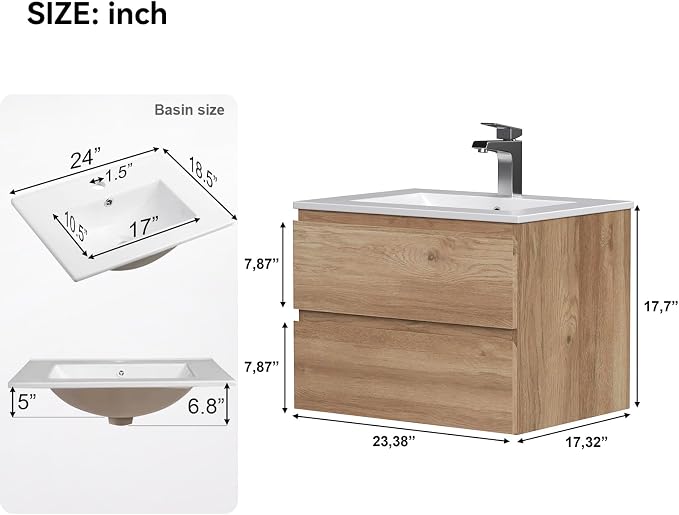 Floating Bathroom Vanity with Sink Wall Mounted Cabinet with 2 Soft-Close - Image 2