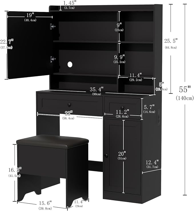 Vanity Table with Hidden Storage & LED Mirror - Image 6