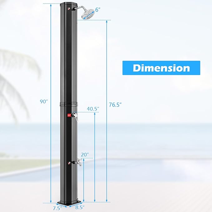 Goplus 15.9 Gallon Solar Heated Outdoor Shower, 7.5 FT Freestanding Outdoor - Image 7