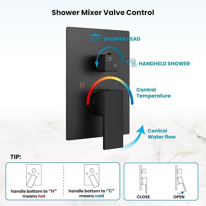 gotonovo Rainfall Bathroom Shower System Rain Shower Head and Handle Set Wall - Image 7