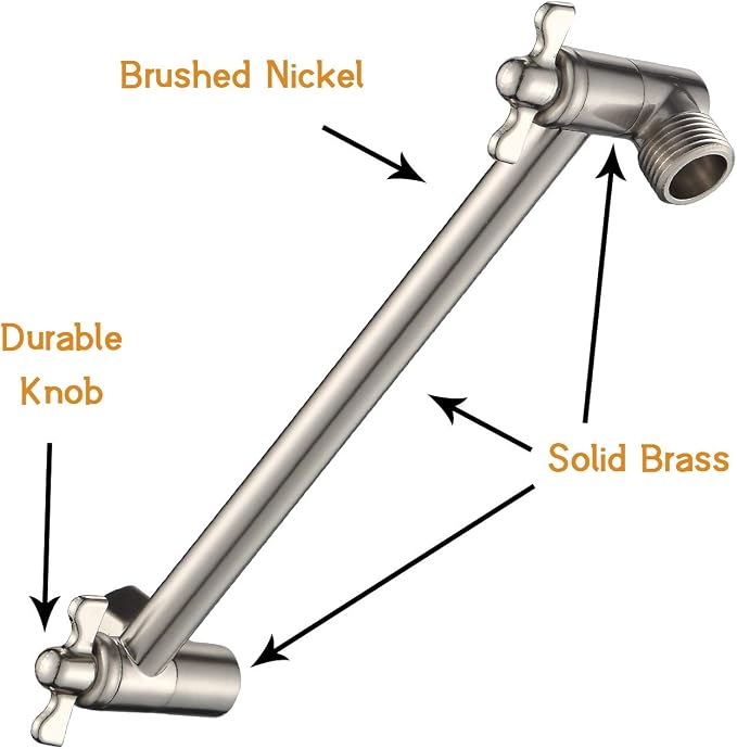 8 Inch Shower Head Extension Arm Brushed Nickel. Solid Brass Adjustable Shower - Image 2