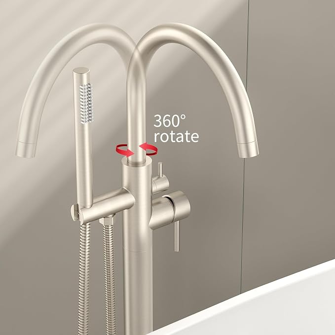 Freestanding Bathtub Faucet Waterfall Tub Filler Brushed Nickel Floor Mount - Image 2