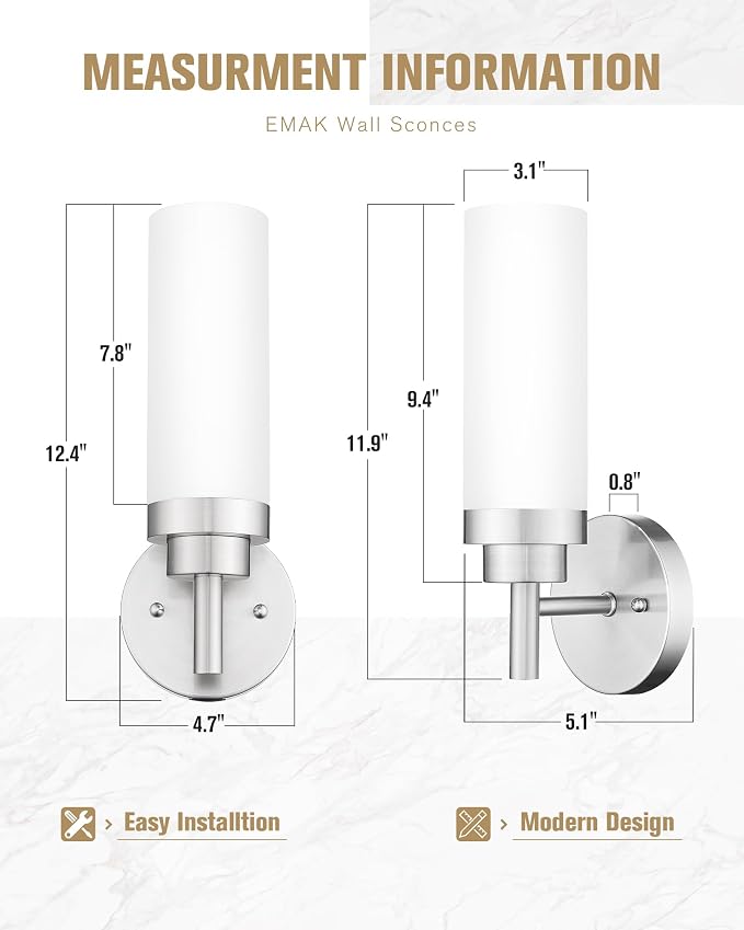 Emak Brushed Nickel Sconces Wall Lighting, Modern Vanity Lights - Image 4