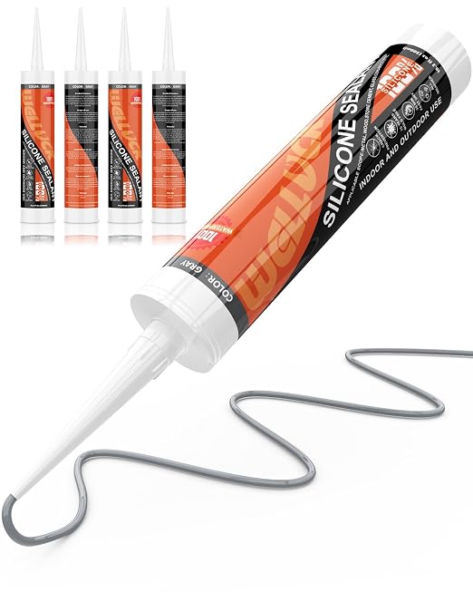 WELLUCK Grey Silicone Caulk, 100% Waterproof Silicone Sealant Adhesive Caulking by WELLUCK