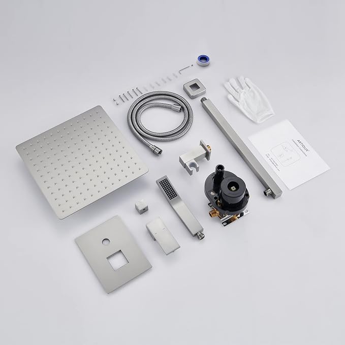 Rain Shower System 12 Inches Shower Combo Set Brushed Nickel Wall Mount Faucet - Image 6