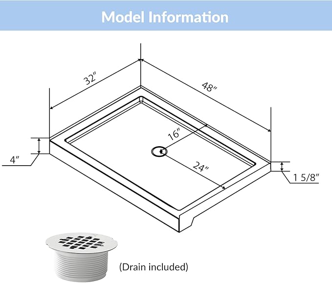 MORVANO 48" X 32" Shower Base - Image 2