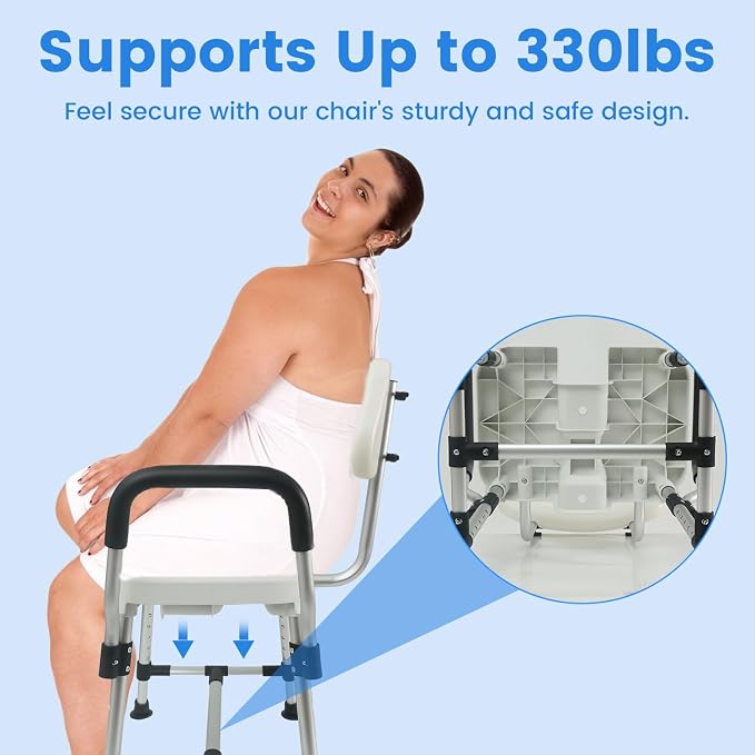 U-Shaped Shower Chair for Inside Shower, Heavy Duty Triple-Bar Base - Image 5