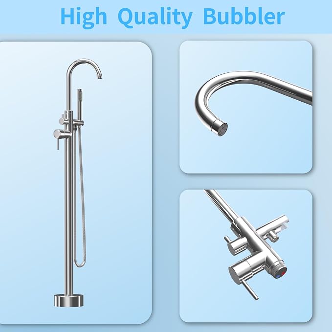 Freestanding Tub Filler Polished Chrome Floor Mount Bathtub Faucet Bathroom - Image 4