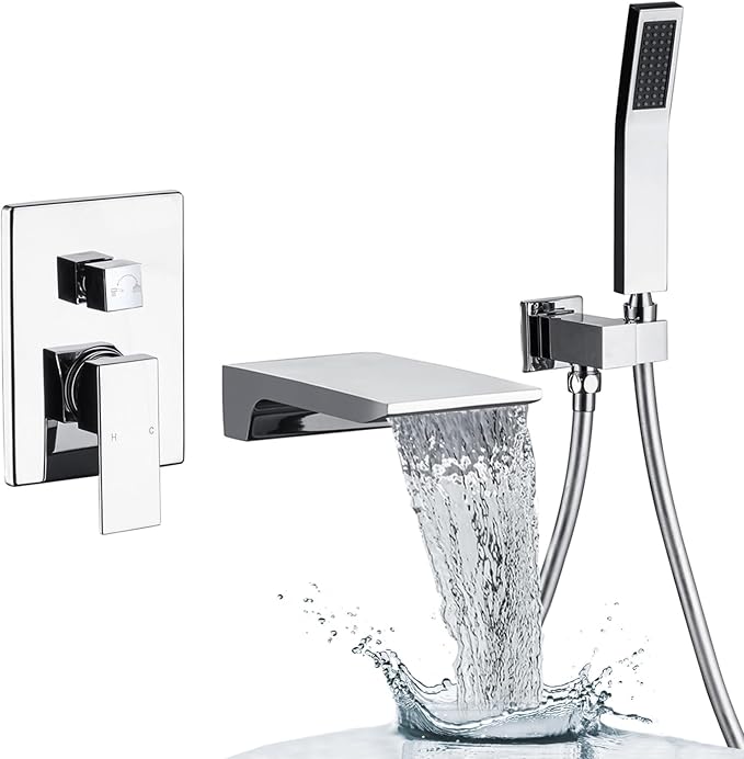 Wall Mount Waterfall Tub Faucet Single Handle Bathroom Bathtub Faucet Waterfall by HAMOLER