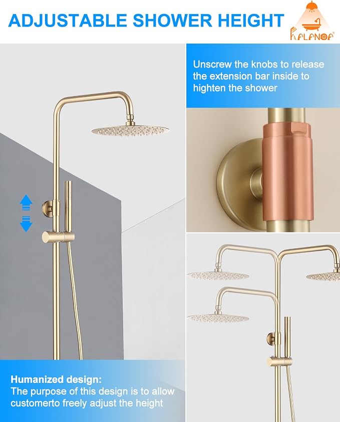 Outdoor Shower Fixture, 3 Functions Handle Tub Rainfall Shower Faucet Sets - Image 7