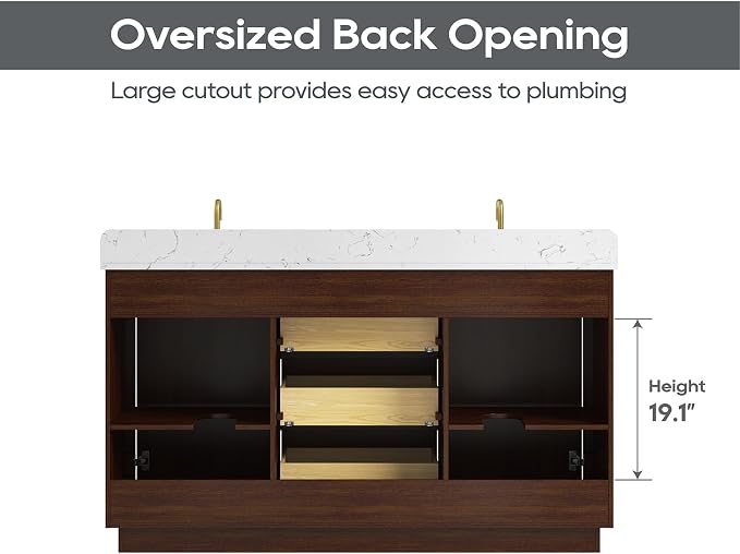 60 Inch Bathroom Vanity with Double Sink, Solid Wood Frame with Engineered - Image 7