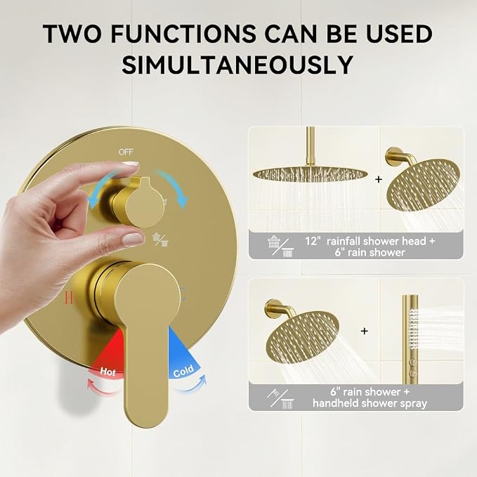 Shower Systems Shower Faucet Sets STARBATH 3 Way 12+6" Round Dual Rainfall - Image 2