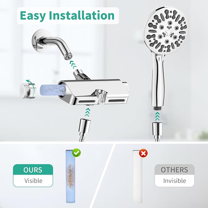 Filtered Shower Head with Handheld Combo, Hard Water Filter Shower Head with 9 - Image 6