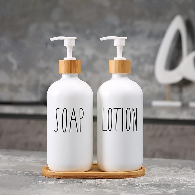 MOMEEMO White Soap Dispenser Bathroom Set, Soap and Lotion Dispenser Set - Image 2