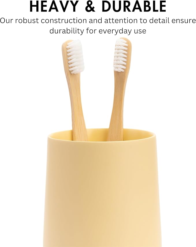 Matte Yellow Cream Toothbrush and Toothpaste Holder and Cup - Image 3