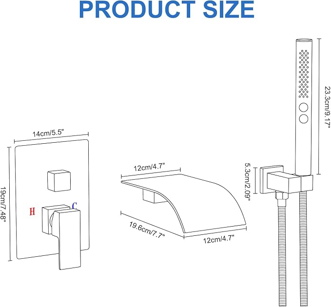 RUMOSE Wall Mount Bathtub Faucet Waterfall Tub Faucet - Image 6