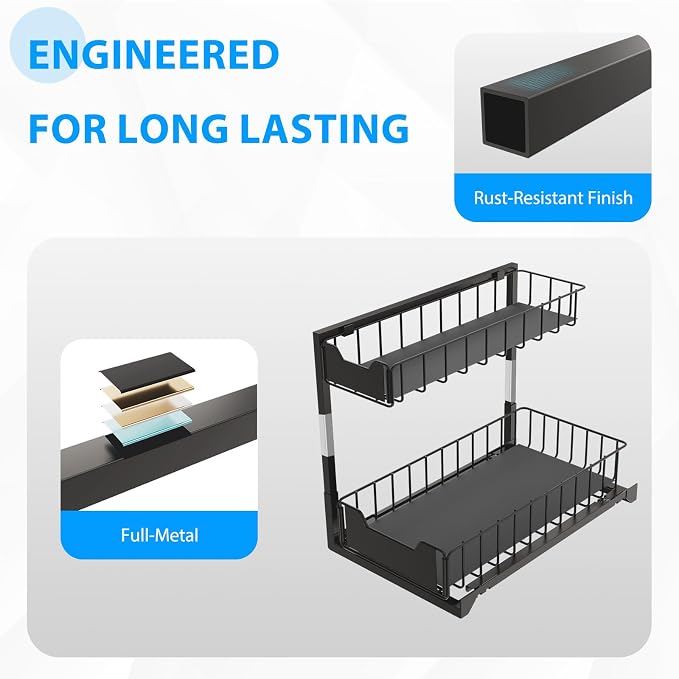 2 Pack Under Sink Organizer, Under Sink Organizers and Storage, Smooth & Silent - Image 4