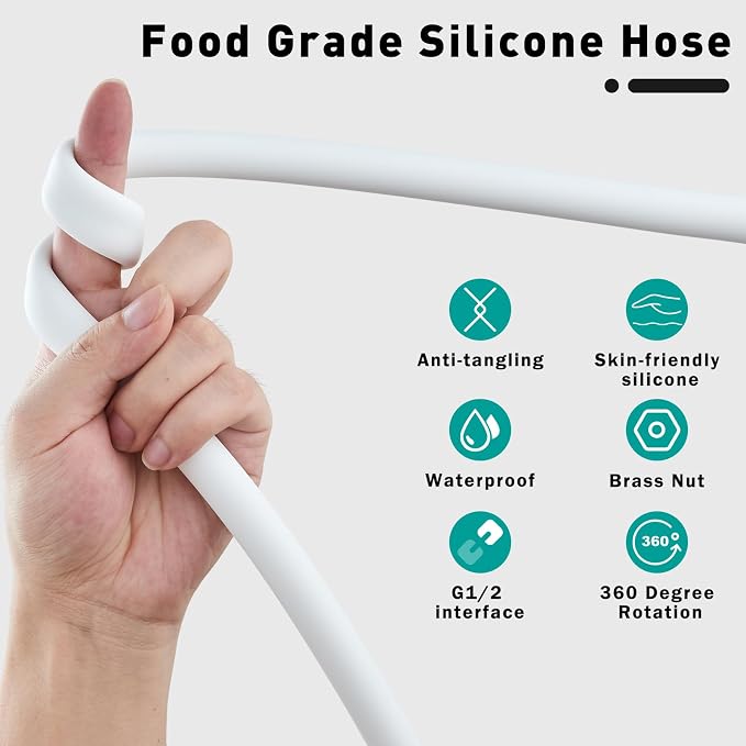 Ultra-Soft Silicone Shower Hose Replacement, 79 Inch Extra Long HandHeld Hose - Image 3