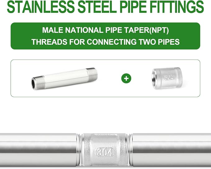 TAISHER 2PCS Stainless Steel Pipe Fittings, 1/4" NPT Male x 1/4" NPT Male - Image 6