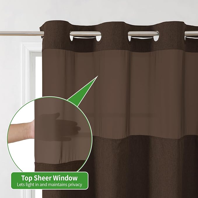 Extra Long No Hooks Needed Linen Textured Shower Curtain - Image 6