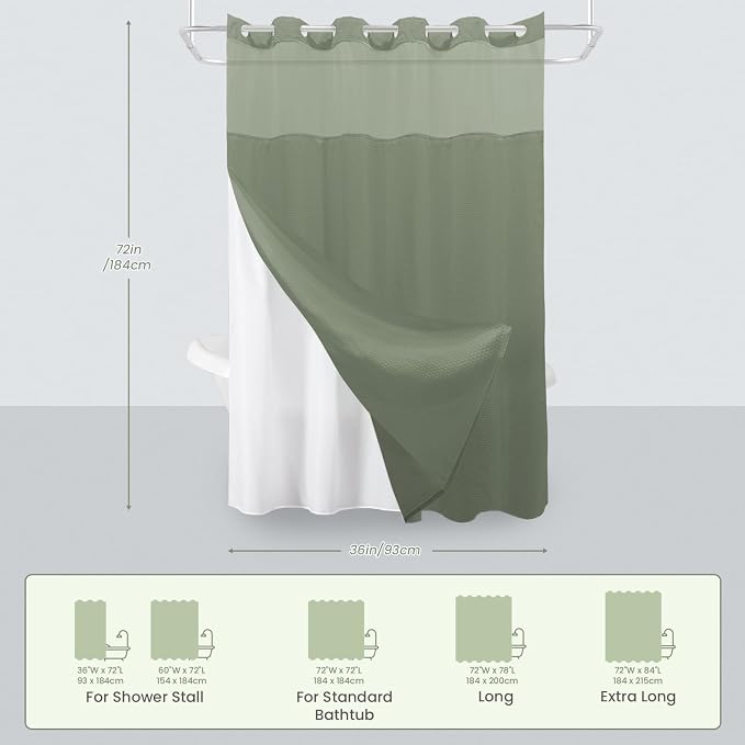 Inhousolu Stall No Hook Shower Curtain - Image 7