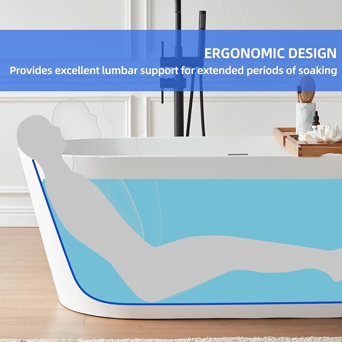 Cpingao 67" Solid Surface Freestanding Bathtub, Modern Oval Stone Resin Stand - Image 9