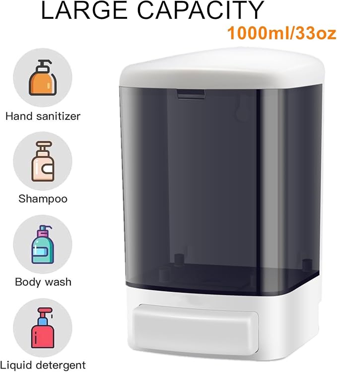 8-Pack Soap Dispenser Wall Mount 1000ml–Commercial Heavy-Duty Plastic Liquid - Image 2