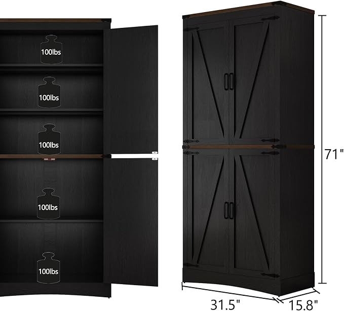71in Farmhouse Kitchen Pantry Cabinet, Tall Storage Cabinet - Image 2