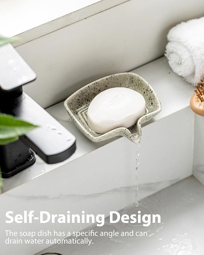 Self Draining Soap Dish, Ceramic Drain Soap Holder Waterfall Design Soap Saver - Image 6