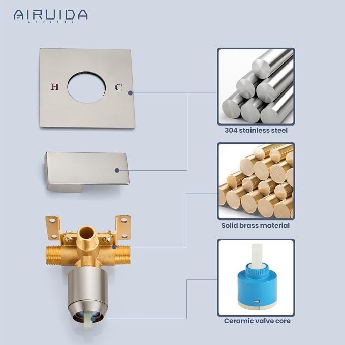Airuida Square Single-Function Brass Faucet Shower Rough-in Valve Male Thread - Image 8