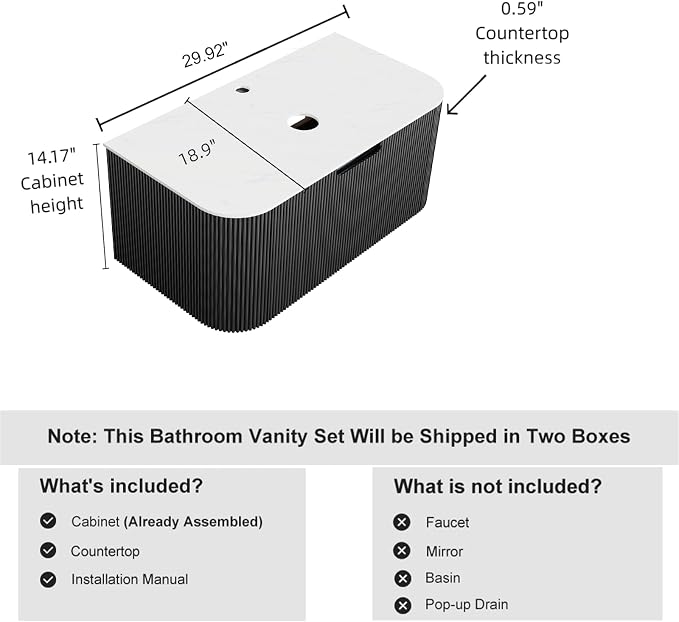 30" Floating Bathroom Vanity Without Sink, Marble Top, Solid Wood Surface and - Image 2