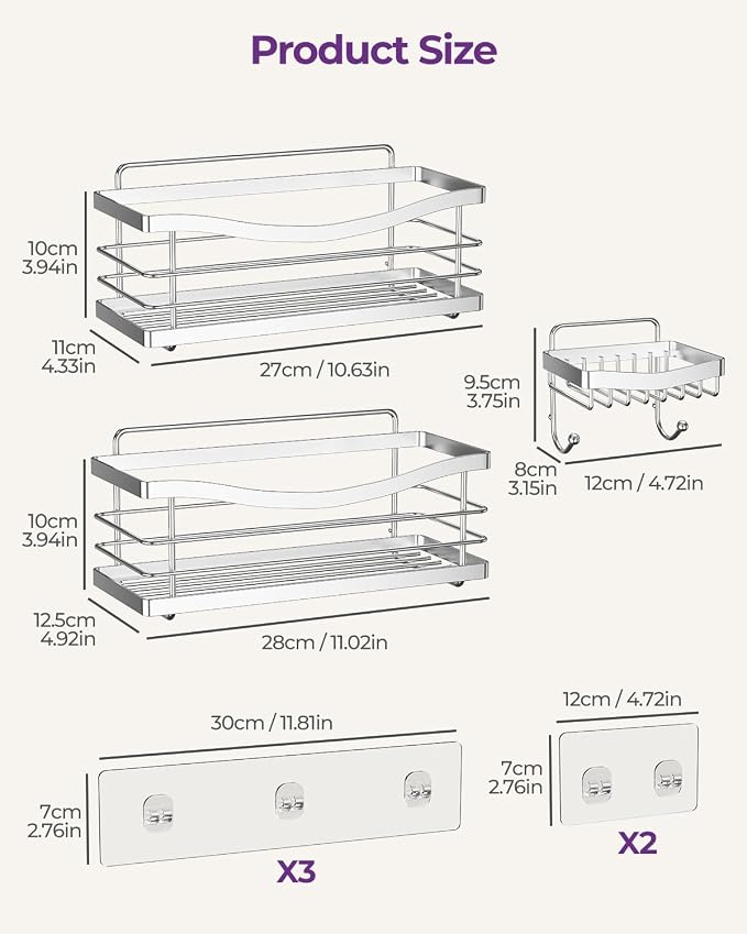 ODesign Shower Caddy 3 Pack-Shower Organizer Shelves Rack Rustproof SUS304 - Image 8