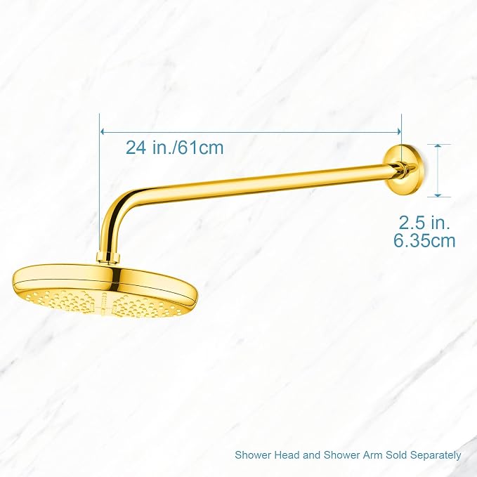 OFFO Shower Arm with Flange, 24 in Bright Gold Wall Mount Replacement Angle - Image 5