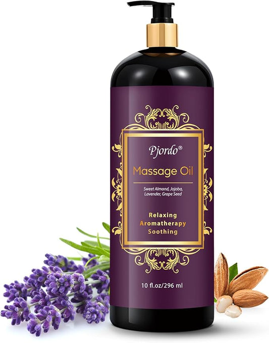 Aromatherapy Lavender Massage Oil, 10 fl oz Relaxing Massage Oil by Pjordo