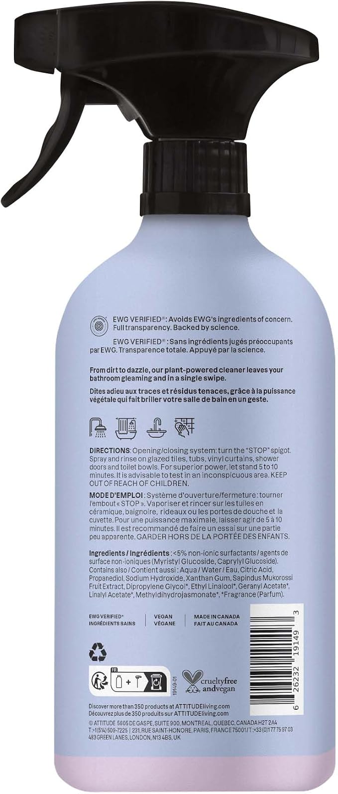 ATTITUDE Bathroom Cleaner Spray, Natural Origin Ingredients, EWG Verified - Image 7
