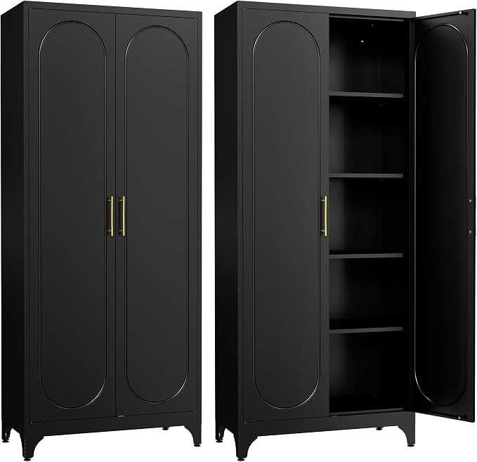 Kitchen Pantry Cabinet, 75 Inch Black Metal Storage Cabinet by Steeloong