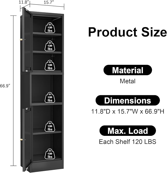 Tall Bathroom Storage Cabinet, Metal Narrow Cabinet - Image 2