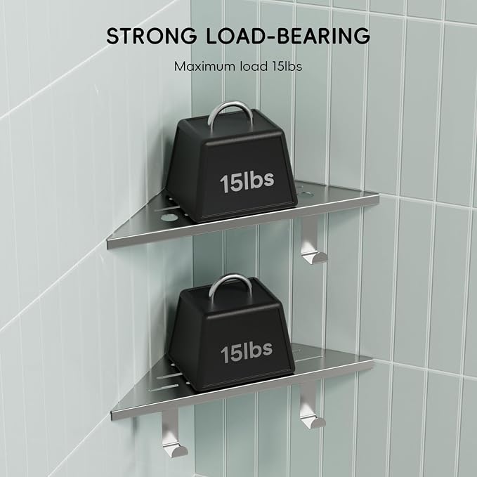 10’’ Shower Corner Shelf, Stainless Steel Shower Shelves - Image 4