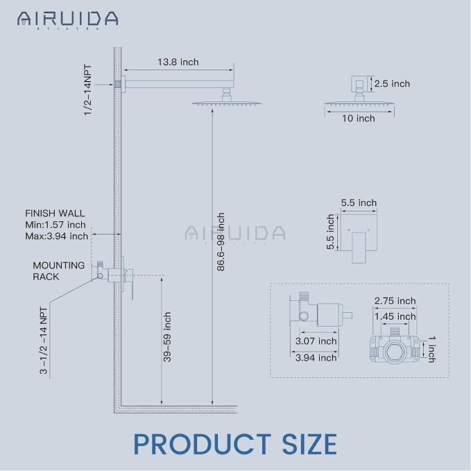 Airuida Shower Faucet Set Bathroom Rain Shower System SUS304 Stainless Steel - Image 6