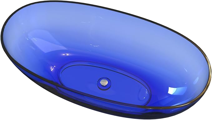 Stone Resin Freestanding Bathtub 61", Elegant Oval Shape Soaking Tub, Solid - Image 7