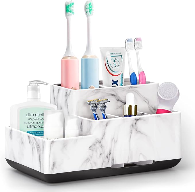 Toothbrush Holder, Bathroom Organizer Countertop, 5 Compartments by DoubleCare