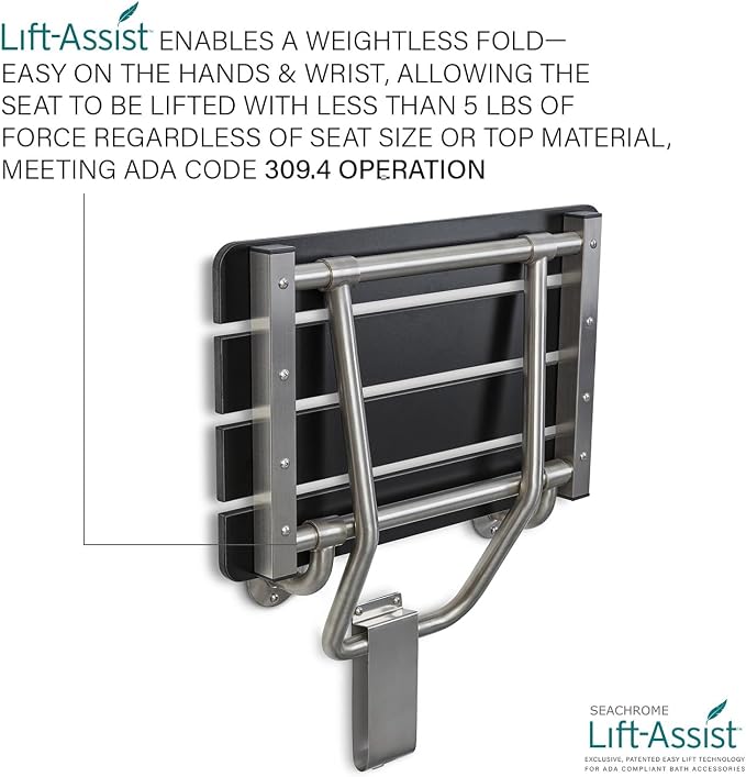 28-inch x 15-inch ADA Folding Wall Mount Bathroom Shower Seat Bench - Image 7
