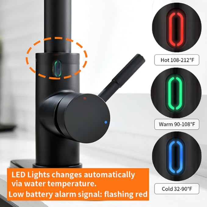 Touch-Less Kitchen Faucet, 3 Modes Pull Down Sprayer, LED Temperature Control - Image 2