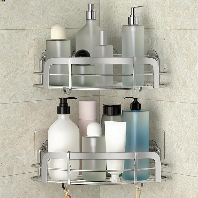 STEUGO 2 Pack Shower Caddy Corner, Bathroom Corner Shower Shelfs, Adhesive Wall by STEUGO
