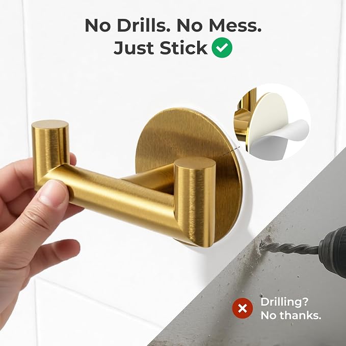 2 Pack Brushed Gold Bathroom Hooks - Image 4