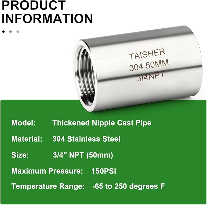 TAISHER 2PCS Stainless Steel Pipe Fittings, 3/4" NPT Female x 3/4" NPT Female - Image 5
