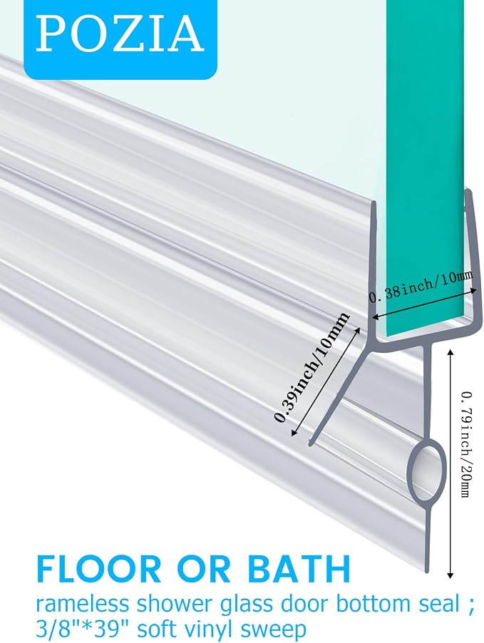 POZIA Clear Frameless Glass Shower Door Bottom Seal | Shower Door Sweep - Image 2